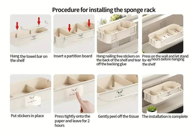 Wall Mount PP Plastic Kitchen Sink Drain Rack No Drill Sponge Soap Holder Slide Out Drip Tray Towel Hook Bathroom Organizer