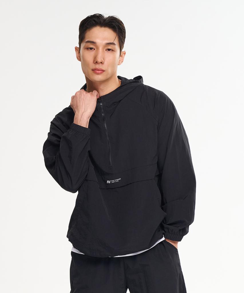 Lazybee Camp Multisports Running Windbreaker Anorak Hooded Zip-Up Jacket Top M Black