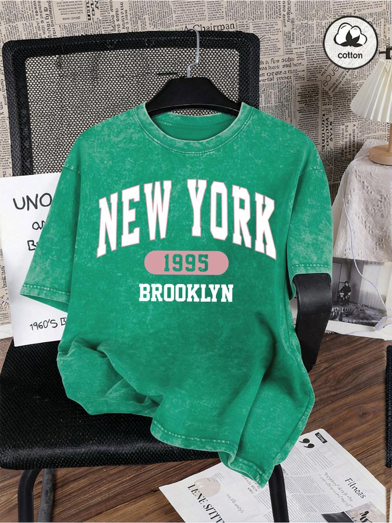 New York City Brooklyn Print Washed TShirt Mens Cotton Oversized T Shirts Casual Short Sleeve ONeck Tops Summer Male Tees