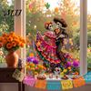 Celebration Accessories Day of The Dead Window Clings, Halloween Double-Sided Skull Sticker, Decals Colorful Flower Skeleton Static for Mexican House