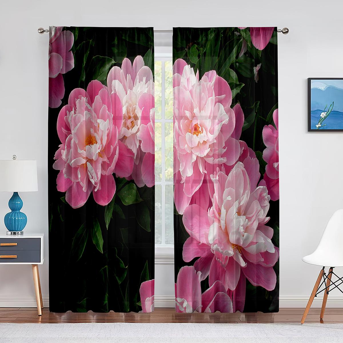 

Розовый пион с цветочным принтом, весенние акварельные прозрачные шторы из вуали для гостиной, спальни, кухни, оконные шторы, шифоновые тюлевые шторы 1 PCS W150XH250cm&Rod Pocket