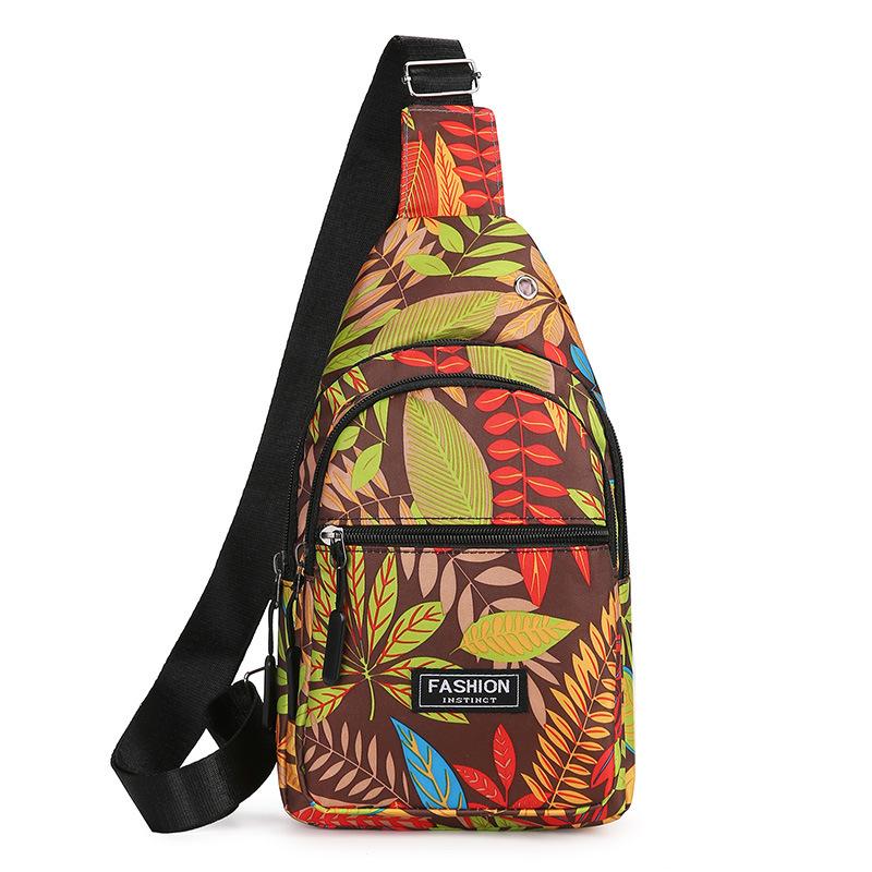 Bunte Blätterprint Sling Crossbody Tasche, Mehrschichtige Damen Brusttasche, Stilvolle Nylon Schultertasche mit Verstellbarem Schultergurt