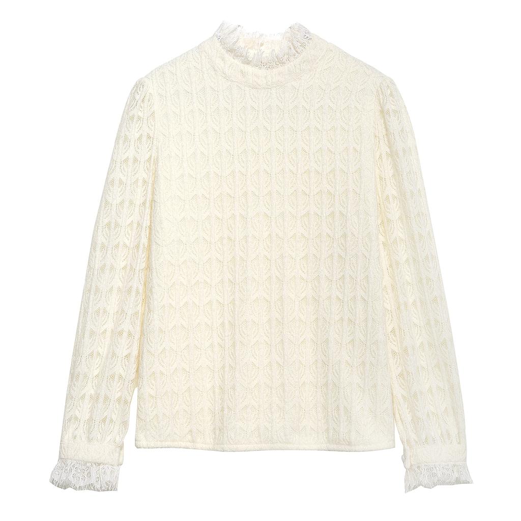 Winter Fashion New 2024 Long Sleeve Stand Collar Apricot Velvet Lace Blouse Shirt Women Tops Blouses Shirts J784