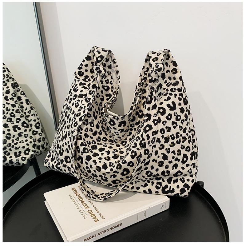 Leopard Print Diagonal Cross Large Capacity Single Shoulder Canvas Bag