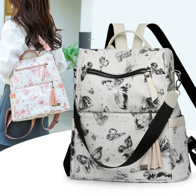 Backpack Women's Butterfly Print Travel Backpack Large Capacity Tassel Student Schoolbag