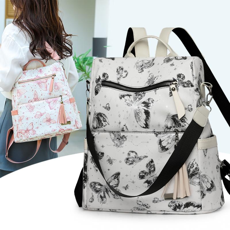 

Backpack Women s Butterfly Print Travel Backpack Large Capacity Tassel Student Schoolbag чорний