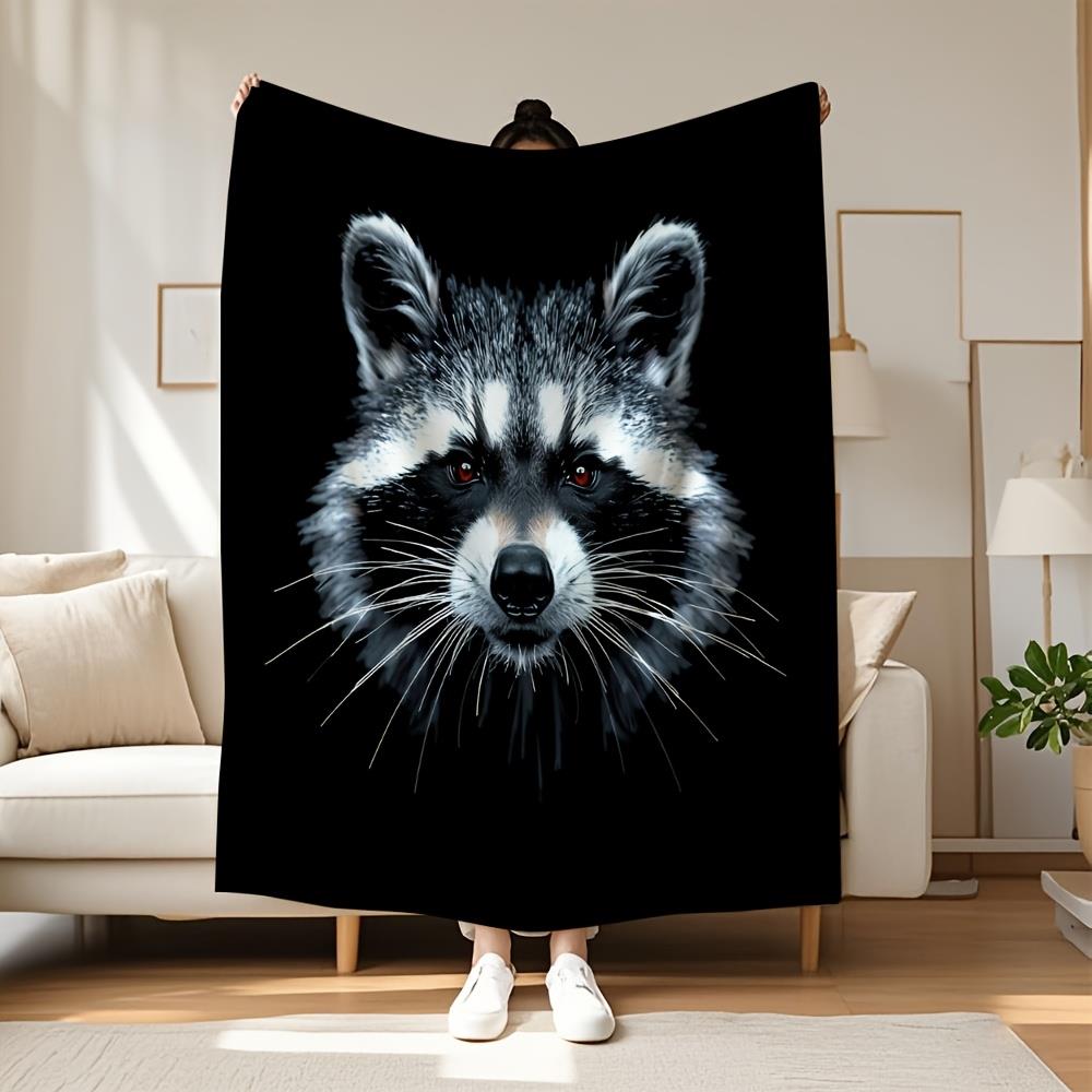 

Cute nocturnal raccoon pattern Flannel printed blanket suitable for all seasons suitable for living room office sofa and travel 75x100cm