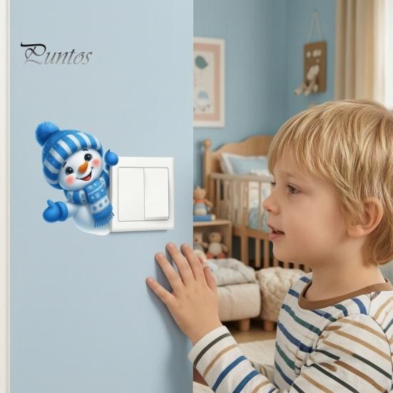 Christmas Party Supplies Cute Snowman Switch Sticker, Self-Adhesive PVC Decorative Decal, Blue And Plate Cover Decor White Winter Theme Art for Living
