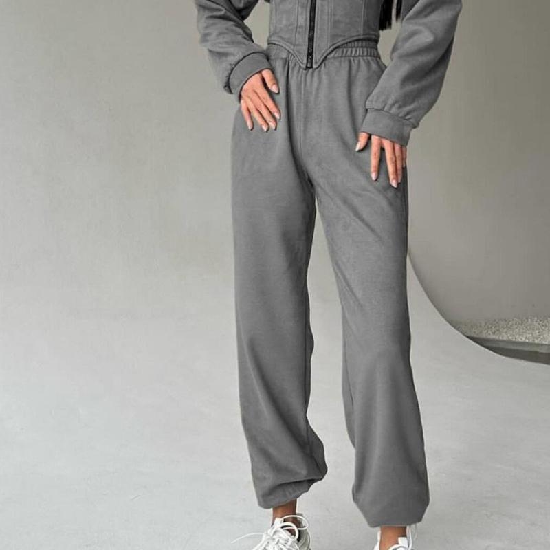 

Европейские и американские уличные брюки с эластичной резинкой на талии M серый