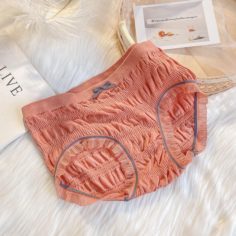 Cloud Bubble Folded Girl's Underwear with Waist Bag Butt Pure Cotton Antibacterial Crotch Breathable Lace Edge Triangle Panties