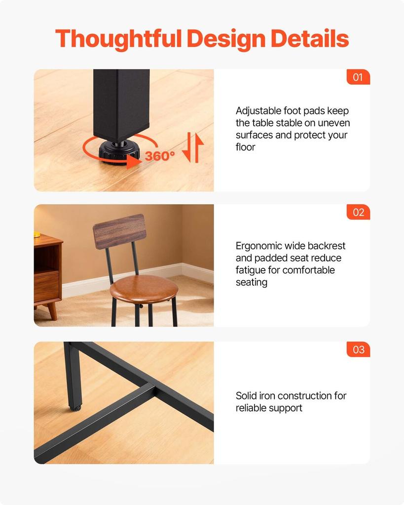 Bar Table, 5PCS 1193.8mm Bars Tables Set, Bar Tables and Chair Set with Rounded Edge Design, Rectangular Pub Table with Four Stools for Living Room,