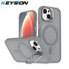 KEYSION Lens Stand Magnetic Phone Case for MagSafe for iPhone 13 14 15 Pro Max 15 Plus Matte Translucent Shockproof Back Cover