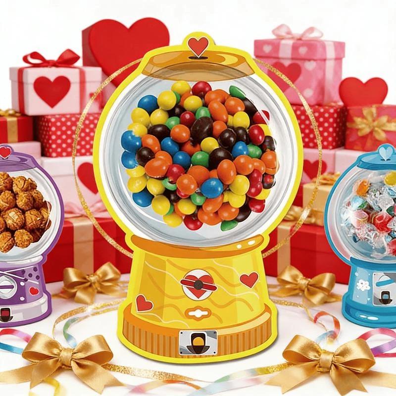 18/36 Pcs DIY Valentines Candy Cards Bubble Gum Machine Designs Valentines Day Exchange Cards Kids Classroom Exchange Gifts
