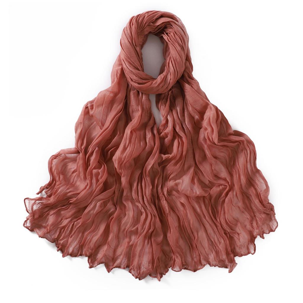 Autumn New Crumpled Scarf For Women Girls Students Solid Color Cotton Voile Thin Scarves Soft Knitting Shawl Female Wrap Shawls