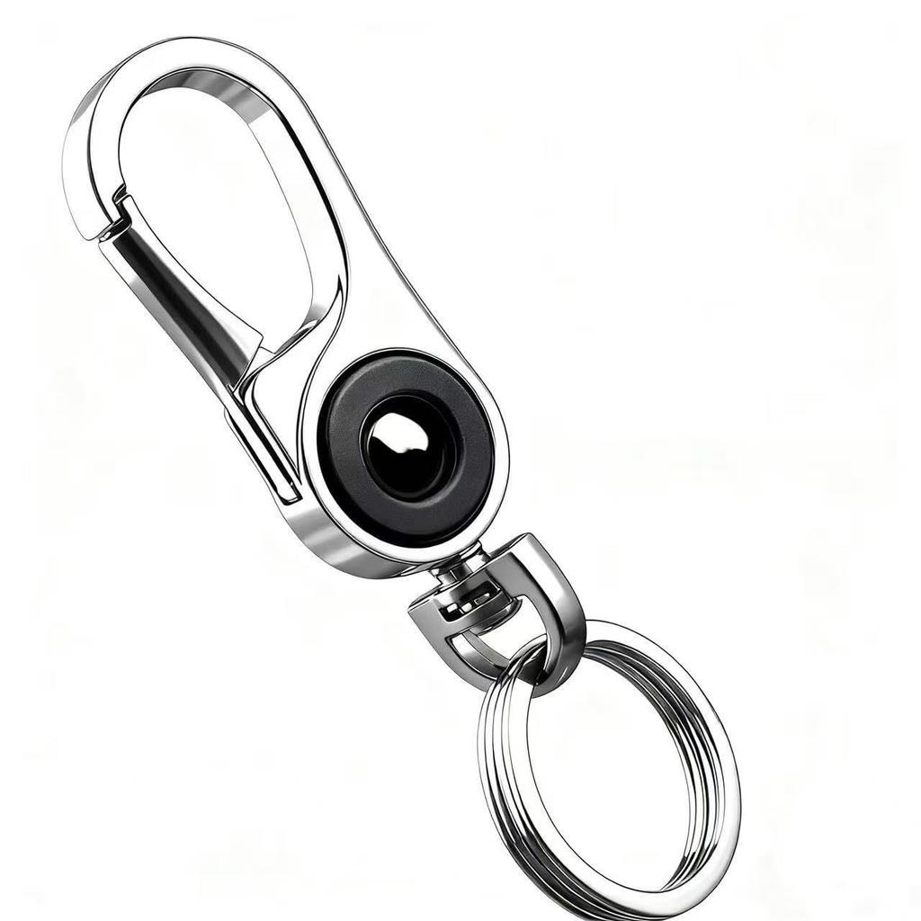 VoloEco Double Ring Carabiner Keychain for Cars, Bikes, Bicycles, One-touch Ring, Removable, Simple Design, Metallic, (Metallic Silver)