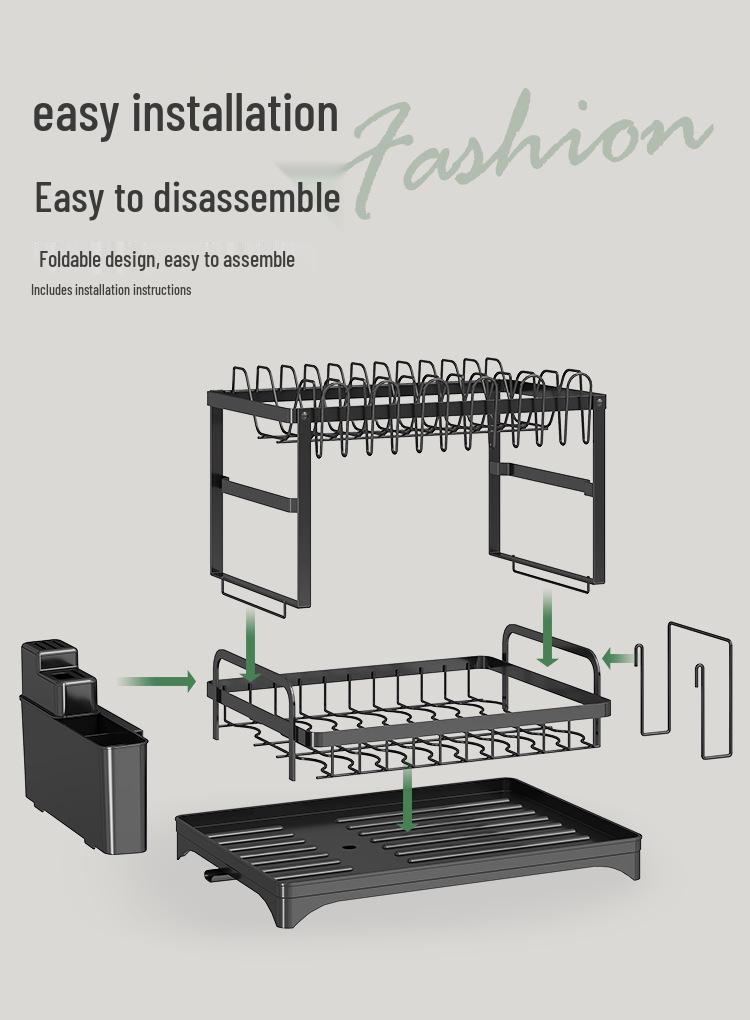 Foldable Kitchen Rack: Multi-functional Bowl & Chopstick Storage with Countertop Draining