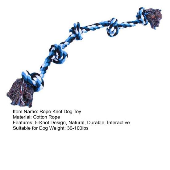 5-Knot Dog Rope Toy Heavy-Duty Dog Chew Rope Toy for Aggressive Chewer Interactive Dog Pull Cotton Rope for Tug of War Game