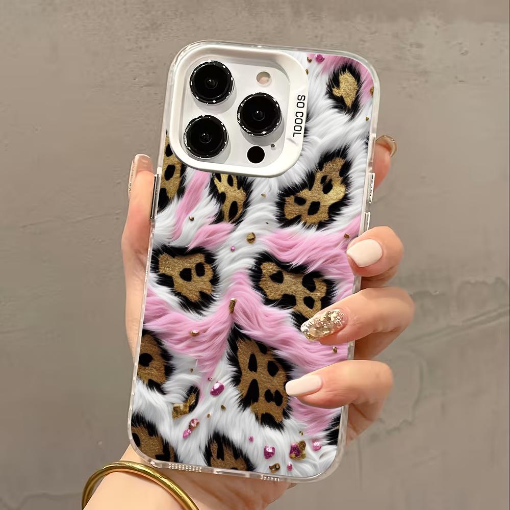 Pink leopard print 2D pattern phone case suitable for iPhone17 16 15 14 13 12 11Pro/Max/Plus anti drop and shockproof back cover