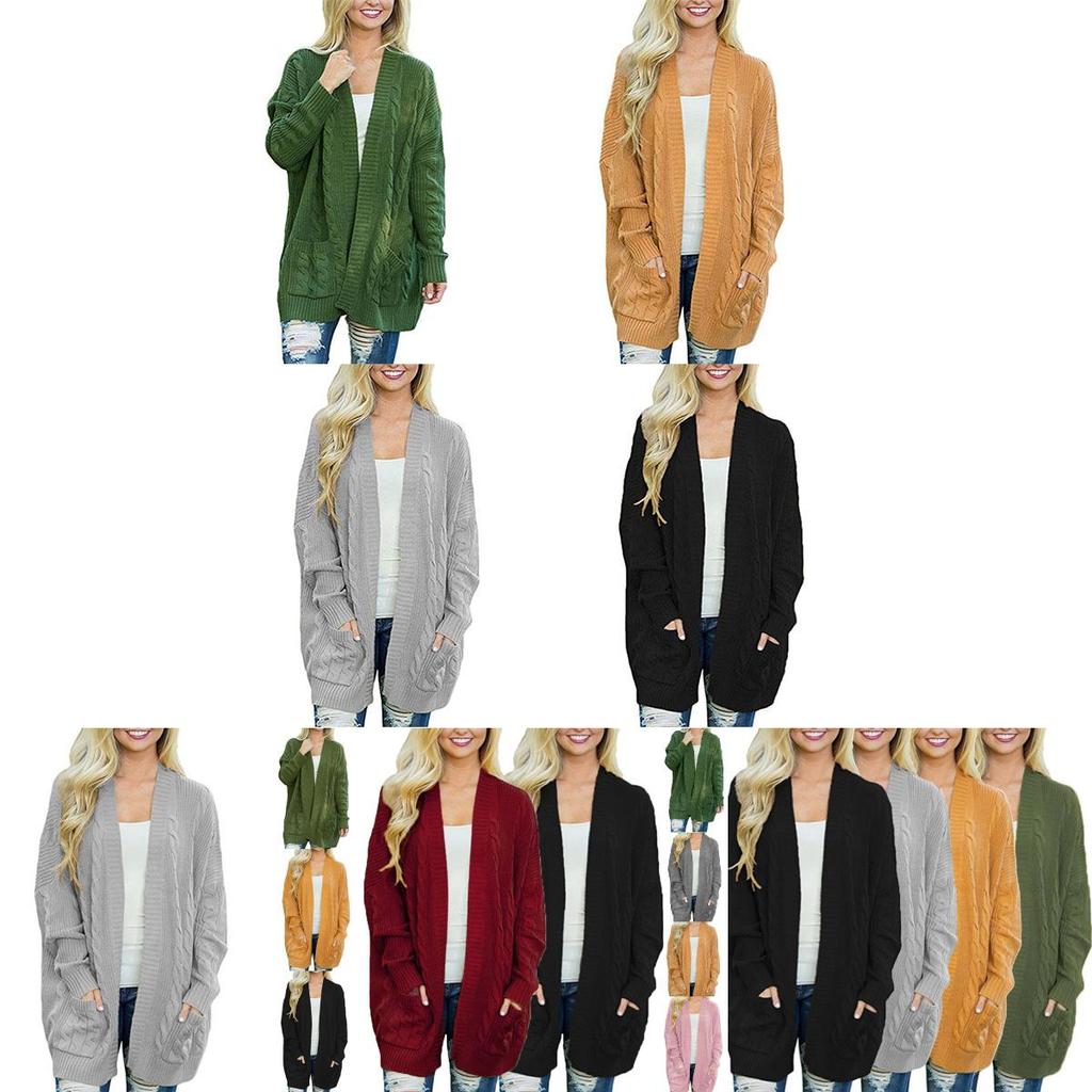 Cozy Women Cardigan Sleeve Loose Knitted Sweater Outwear With Fashion Pockets