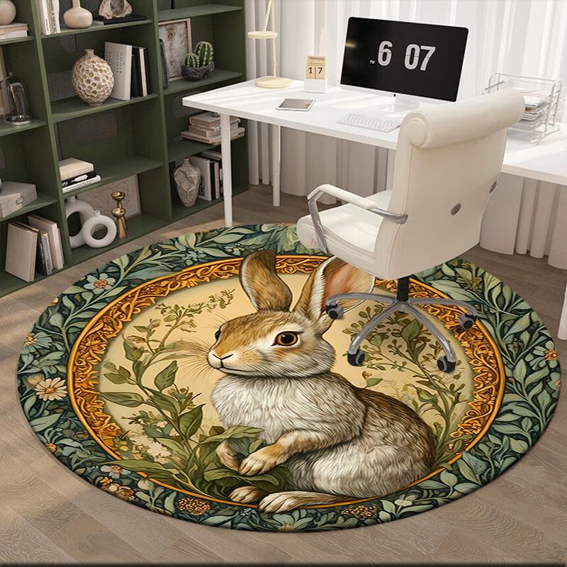 1pc Medieval William Morris Rabbit Design Round carpet Painted Printed circular carpet, home door mat, outdoor travel protection carpet
