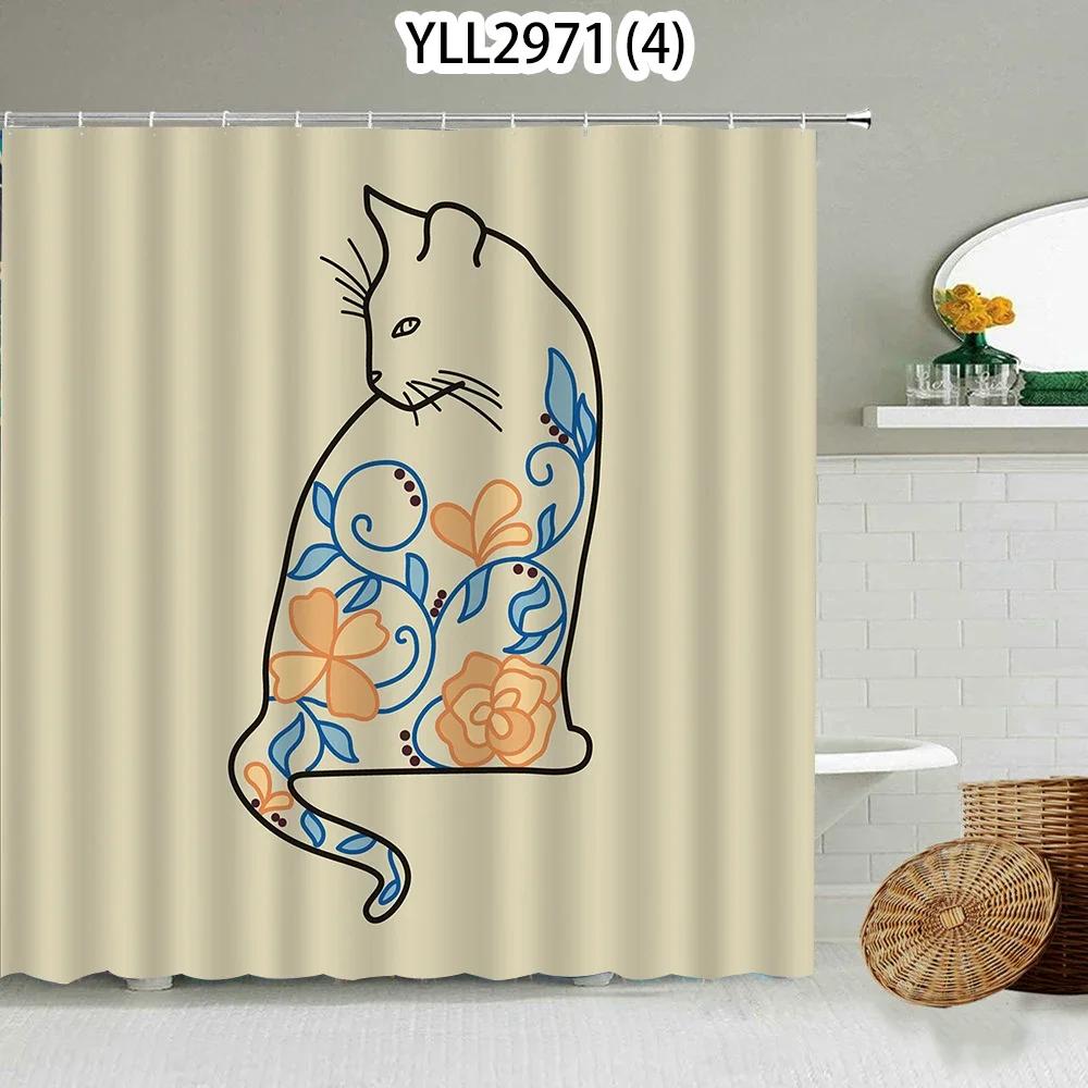 Katze Hase Tierdruck Floral Heimdeko Duschvorhang Wasserdichtes Polyester   Duschvorhang