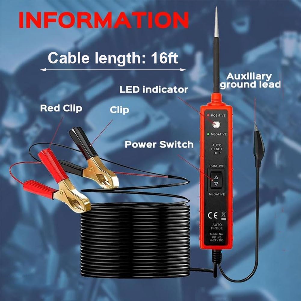 Car Electric Circuit Tester, 6-24v DC Automotive Electrical System Tester, Power Circuit Probe Tester, DC Test Light Automotive Short Circuit Finder