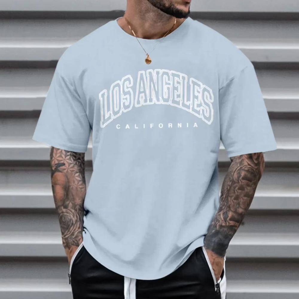 Los Angeles Letter Print T-shirts Men Clothes European American Vintage Style Short-sleeve Tees Tops Harajuku Summer Shirts 2023