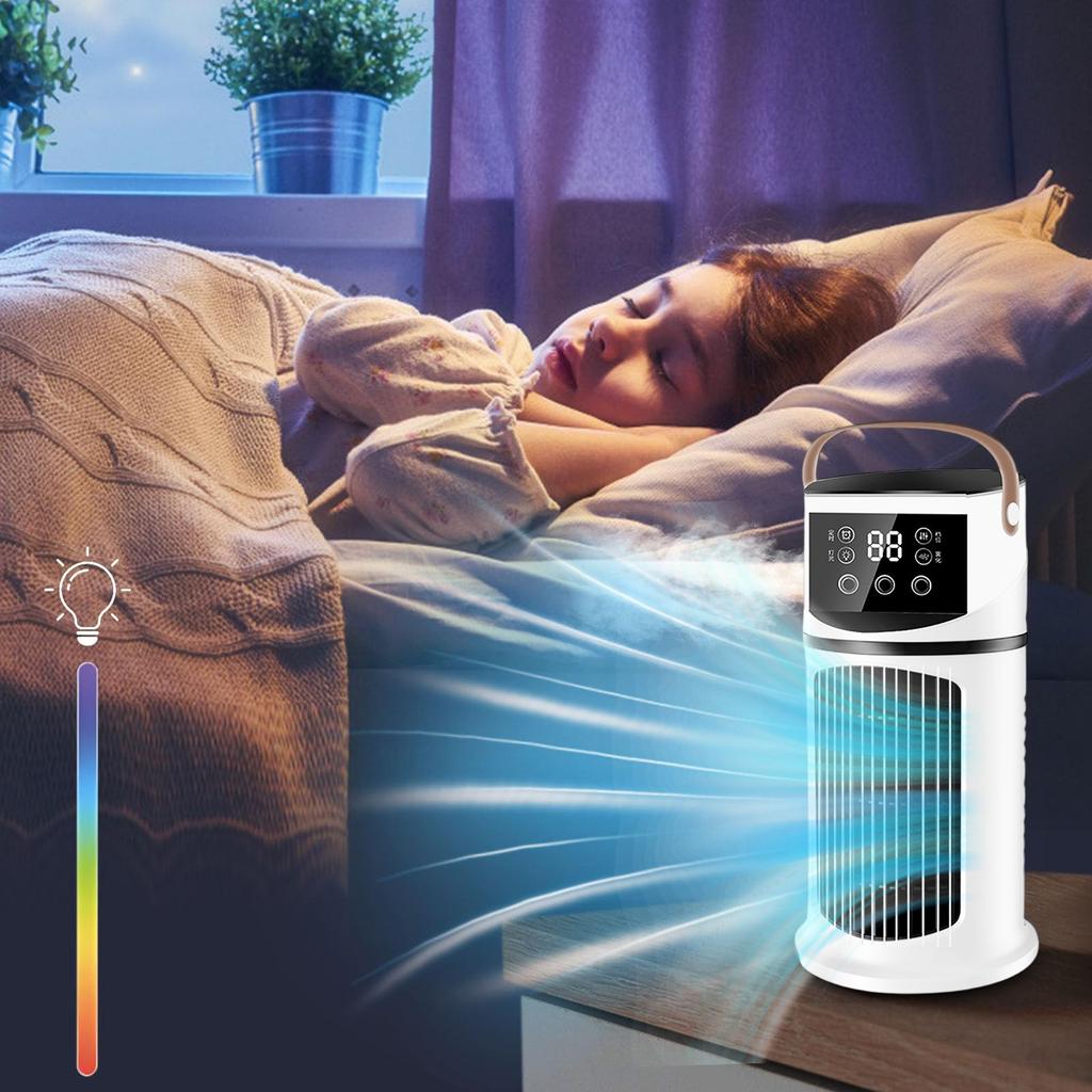 Refroidisseur d'air personnel portable 3 en 1 à évaporation, faible bruit, rechargeable par USB 2.0, minuterie 8H, 7 modes de lumière, sans fenêtre Condition