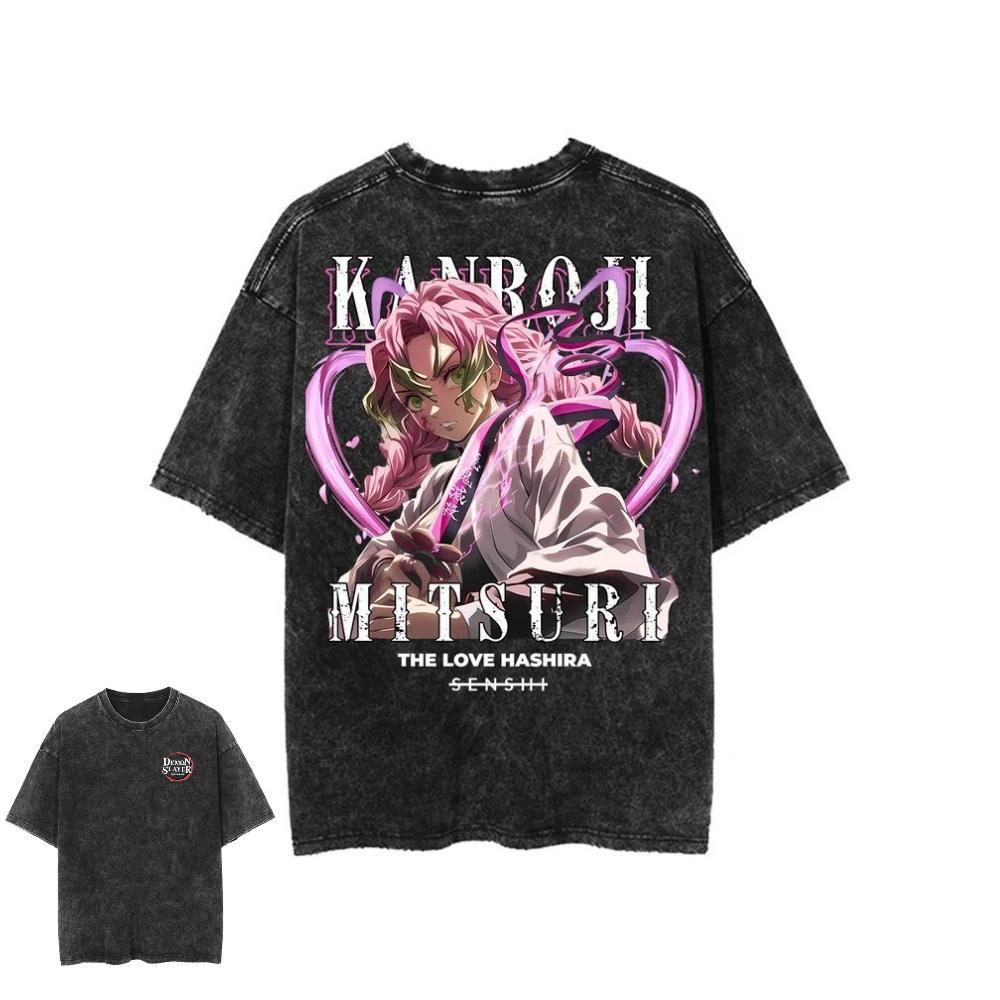 2026 Hot Sale Demon Slayer Nezuko Kamado T Shirt Vintage Washed Oversized Cotton Graphic Tees Harajuku Streetwear for Men Women