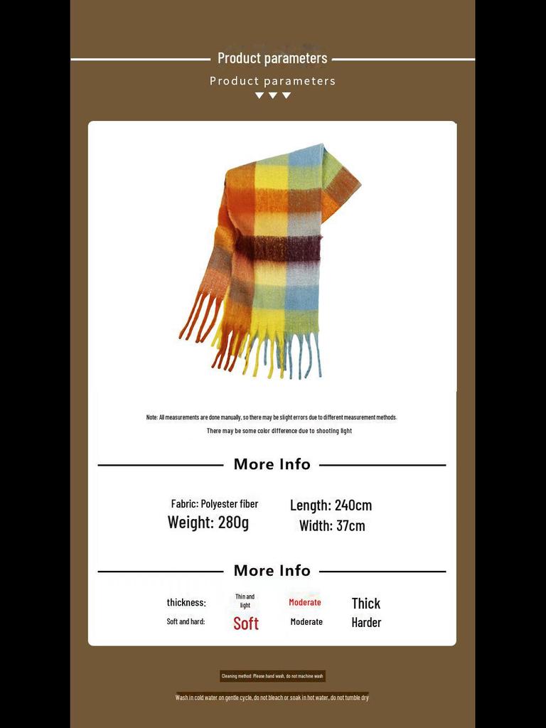 Women's High-Grade Colorful Plaid Mohair Scarf - Thick, Warm, and Versatile for Winter
