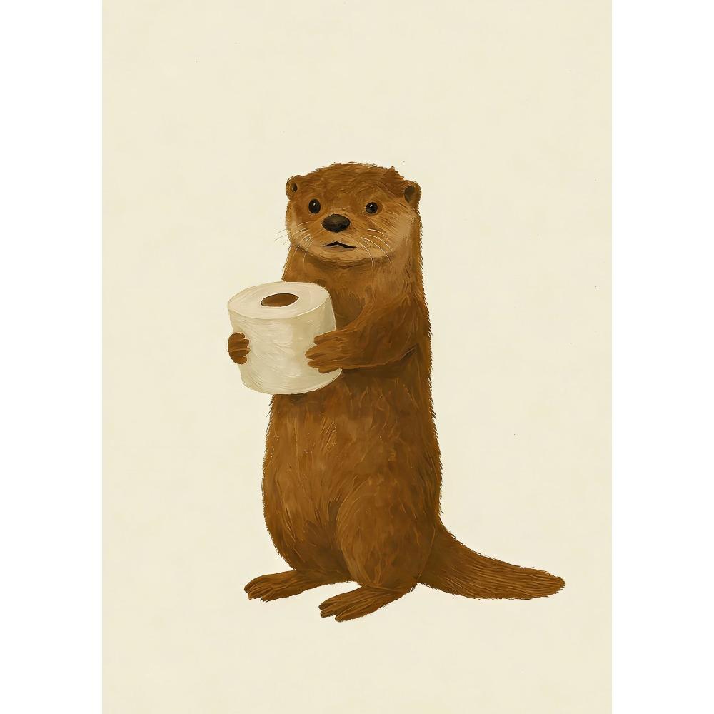 Funny Otter Toilet Paper Duck Reading On Toilet Poster Raccoon Animal Wall Art Bathroom Canvas Painting Print Nursery Home Decor