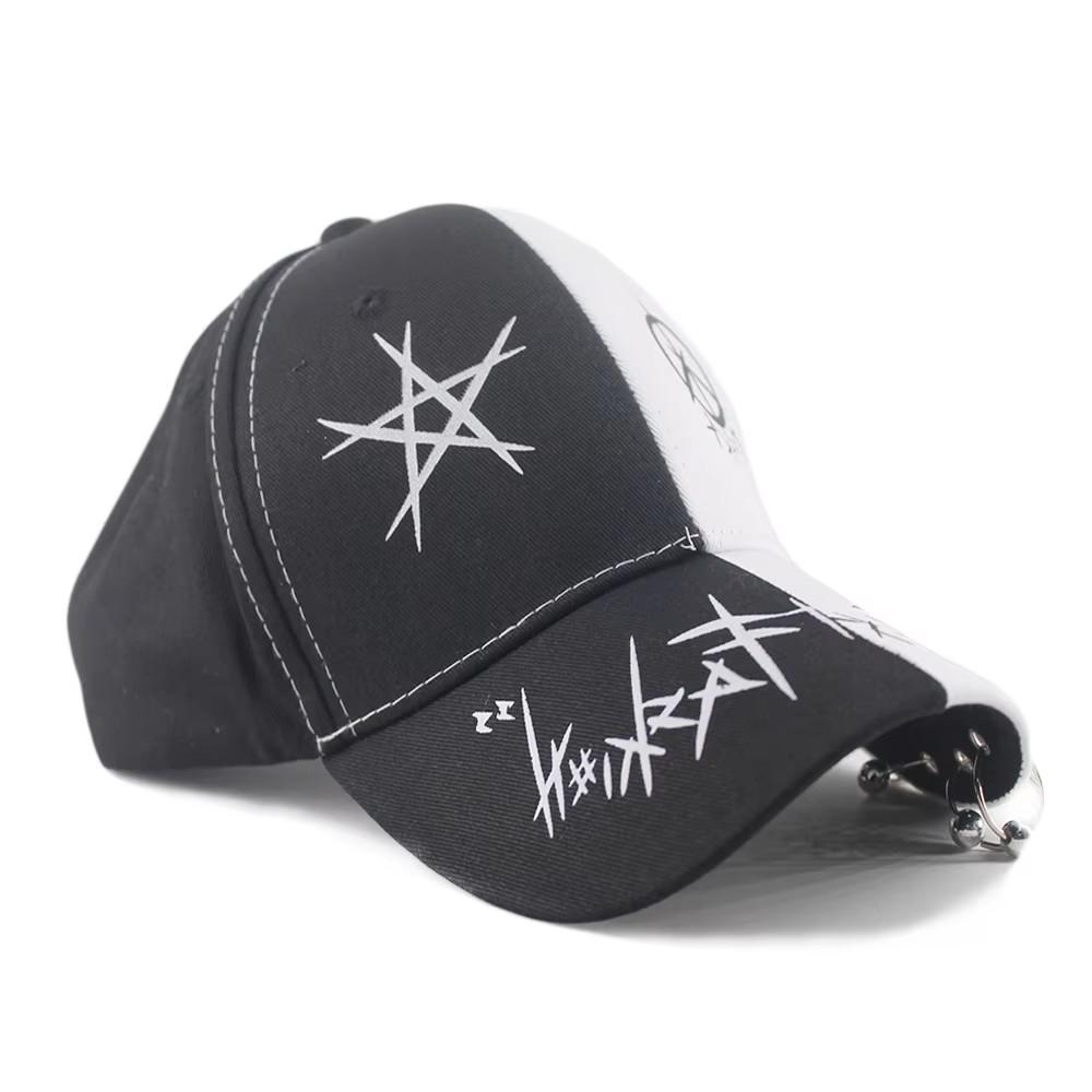 Baseball Cap Hat Grey Black Letter Graffiti Print Iron Ring Spring Summer Autumn Punk Hip hop Rock Adjustable Unisex Men Women Outdoor Casual Cotton