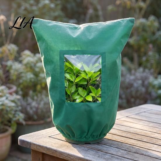 Large Plant Frost Jackets Winter Cover with Viewing Window, Drawstring Freeze Protection Cover, Antifreeze Resuable Blanket for Shrubs, Potted