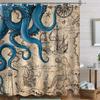 Navy Blue Waterproof Shower Curtain - Vintage Nautical Octopus, Mermaid, Kraken, Anchor Map Ocean Theme Bath Curtain Decor