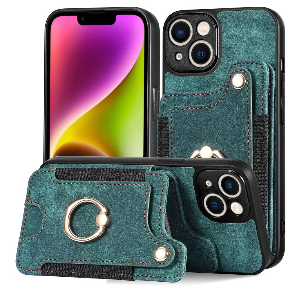 Rfid Blocking Pu Leather Phone Case With Ring Holder Strap Card Slot For Iphone