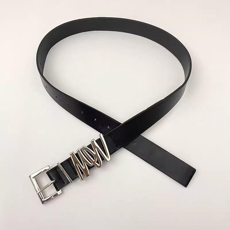 Stylish Abstract Design Women's Pu Belt For Versatile Fashionable Black Jeans