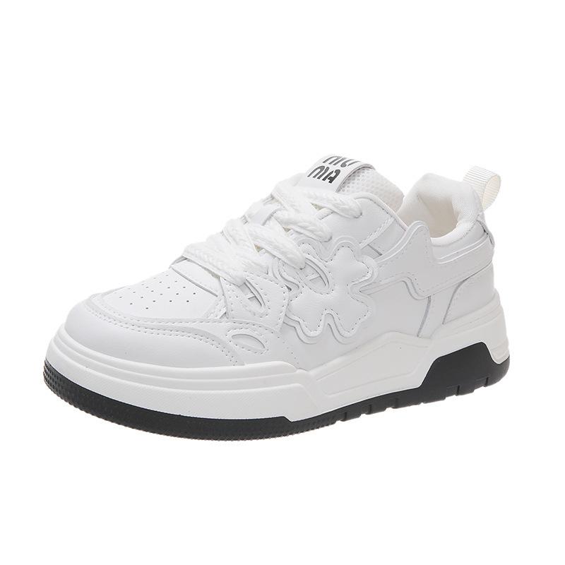 New Versatile Flower Mesh Breathable Thick-soled Women's Leather Versatile Casual Skateboard Shoes