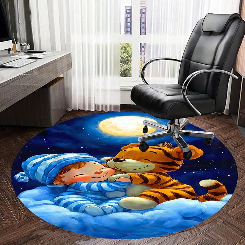 1PC Baby Tiger Non-Slip Floor Round carpet, Office, family, bedroom, Large Area Rug Indoor Rugs, Durable PolyesterH0360