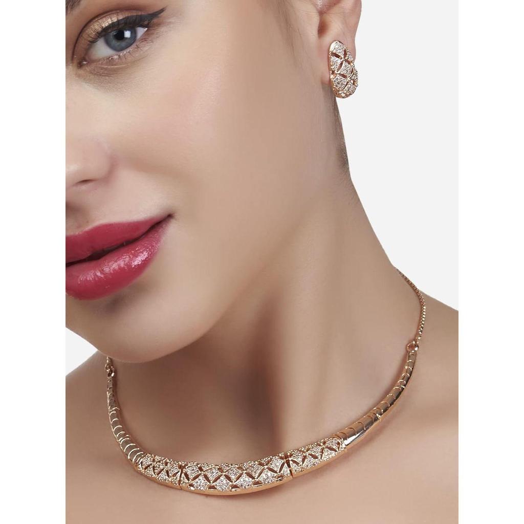 Rose Cubic Zirconia Party Bling Necklace & Earring Set For Women