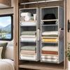 Foldable Hanging Closet Organizers Shelves in Nonwoven Fabric with 3 Storage Levels and a Side Pocket for Small Accessories