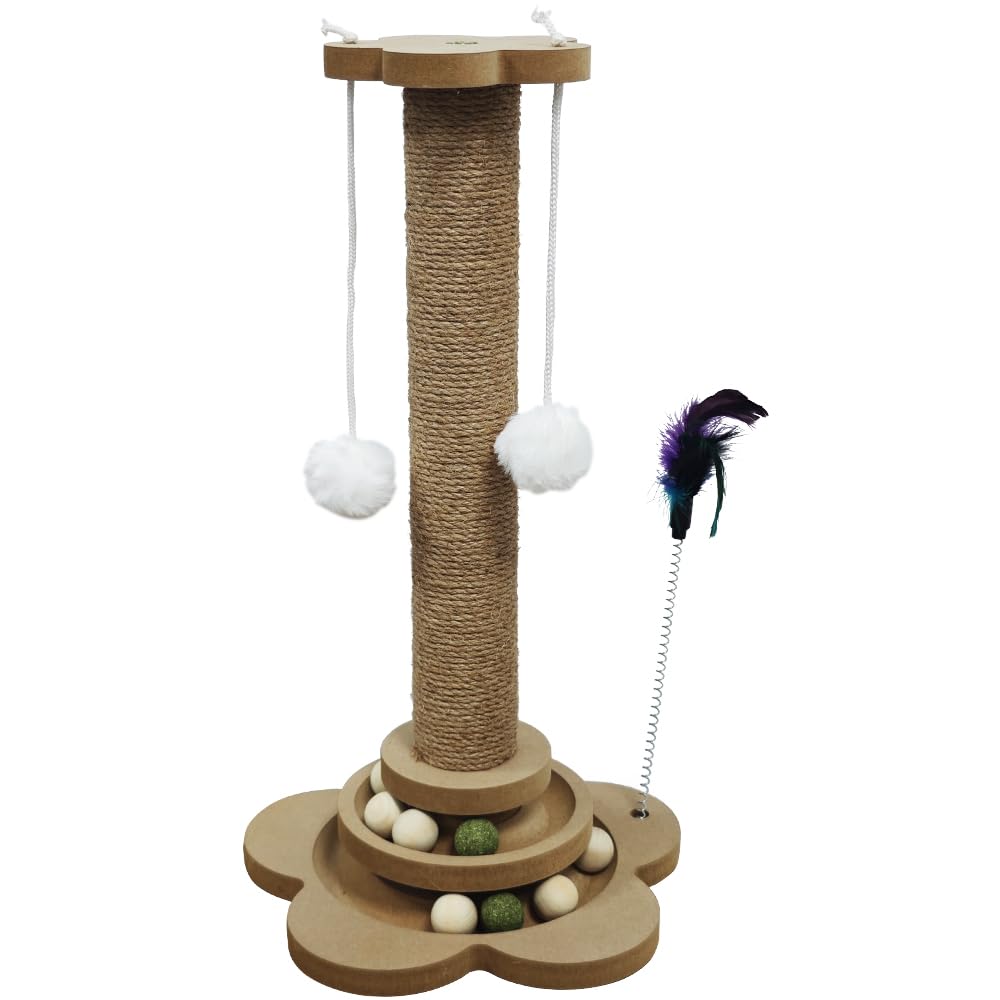 

Makikotoma msmr Cat Claw Sharpening Pole with Toy Cat Claw Sharpening Pole Natural Sisal Hemp Stylish with Rotating Ball and Pompom Feather Stick Cat