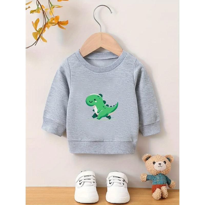 European Size Cool Cartoon Print Pattern, 0-3 Year Old Baby Unisex Spring and Autumn Baby Thin Versatile Round Neck Sweatshirt