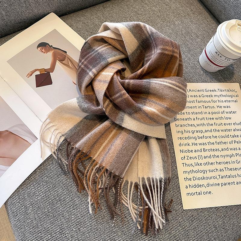 New Plaid Wool Scarf Women's Winter Simple Fashion Versatile Outdoor Travel Cold Warm Neck Scarf Men