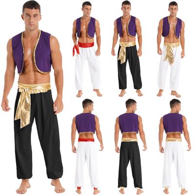 Männer Halloween Arabischer Prinz Kleidung Weste Tops mit Gürtel Pumphose Hosen Kostüm Ball Outfits