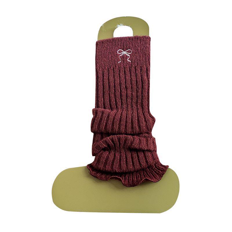 Women's Knitted Red Leg Warmers: Slimming, Versatile, Solid Color for Autumn and Winter.