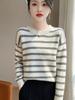 Trendy Korean Style Striped Crew Neck Pullover Cardigan Sweater