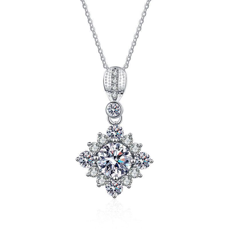 6.5mm Ornate Sunflower Halo Moissanite Pendant Necklace S925 Sterling Silver For Women