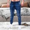 Men Jeans Solid Color Pockets Summer Washable Ankle Tied Denim Pants Streetwear