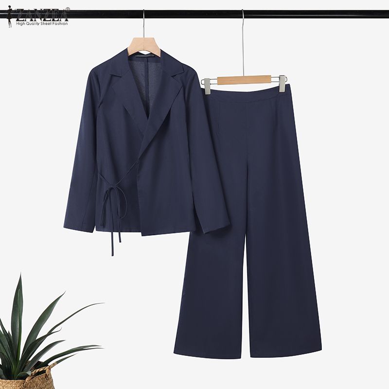 ZANZEA Women Long Sleeve Blouse and Pants Casual Two Piece Suit Sets