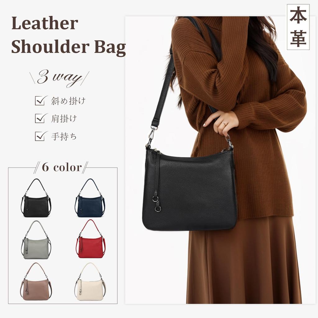 Genuine Leather Shoulder Bag for Crossbody With Zipper Large Commuting [MFFOR] Women, 2-way, Bag, Handbag, Crossbody, Shoulder, Handbag, Pocket,
